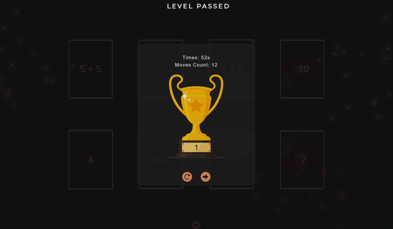 3D Math Memory Game Level Complete Screenshot.