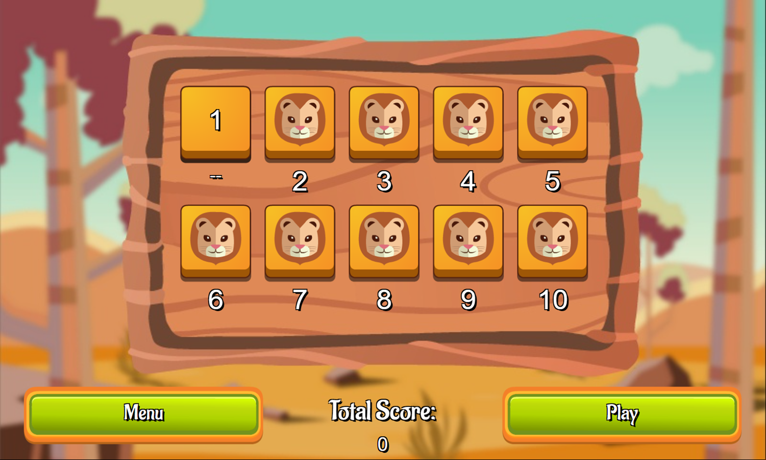 African Savannah Game Level Select Screenshot.