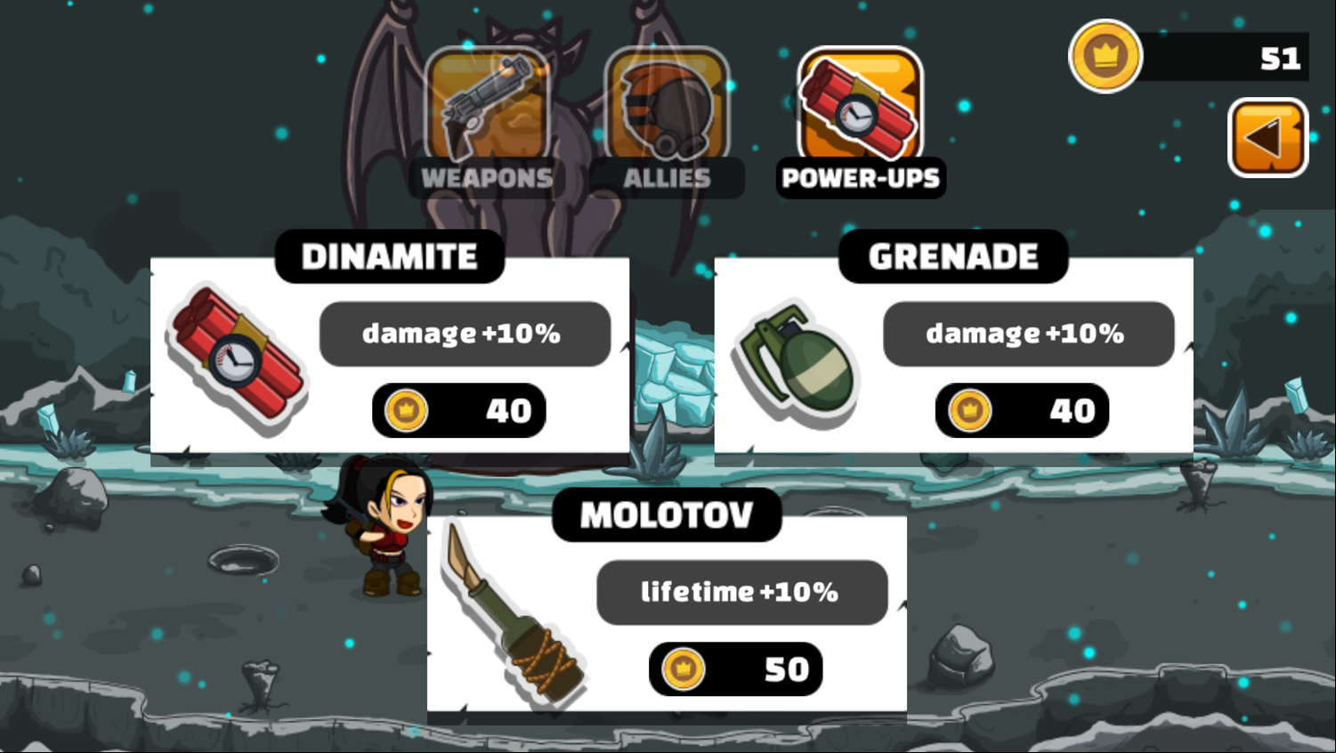 Alexandria Attacks Game Power Ups Upgrades Screen Screenshot.