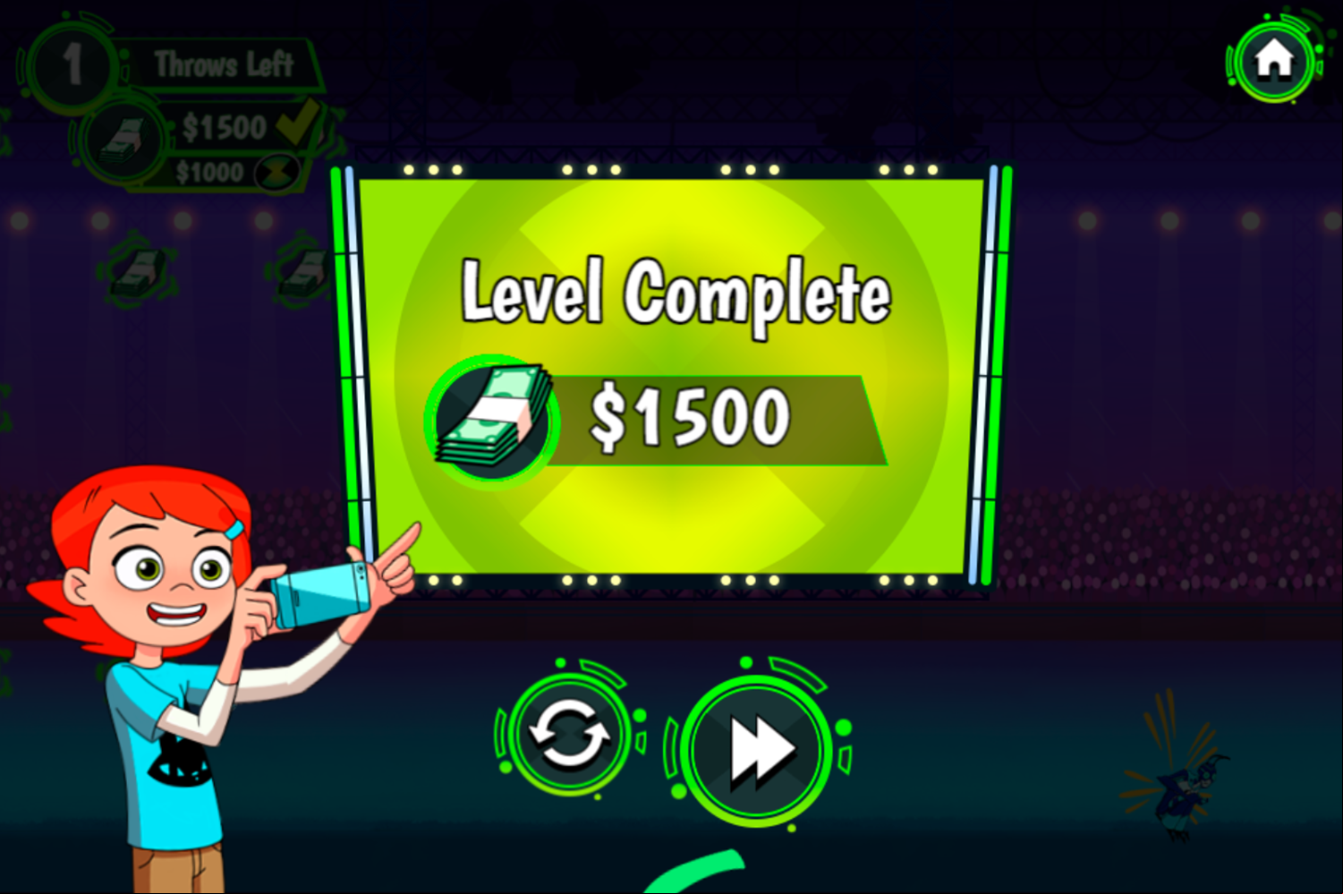 Ben 10 Challenge Stinkfly's Showtime Game Level Complete Screenshot.