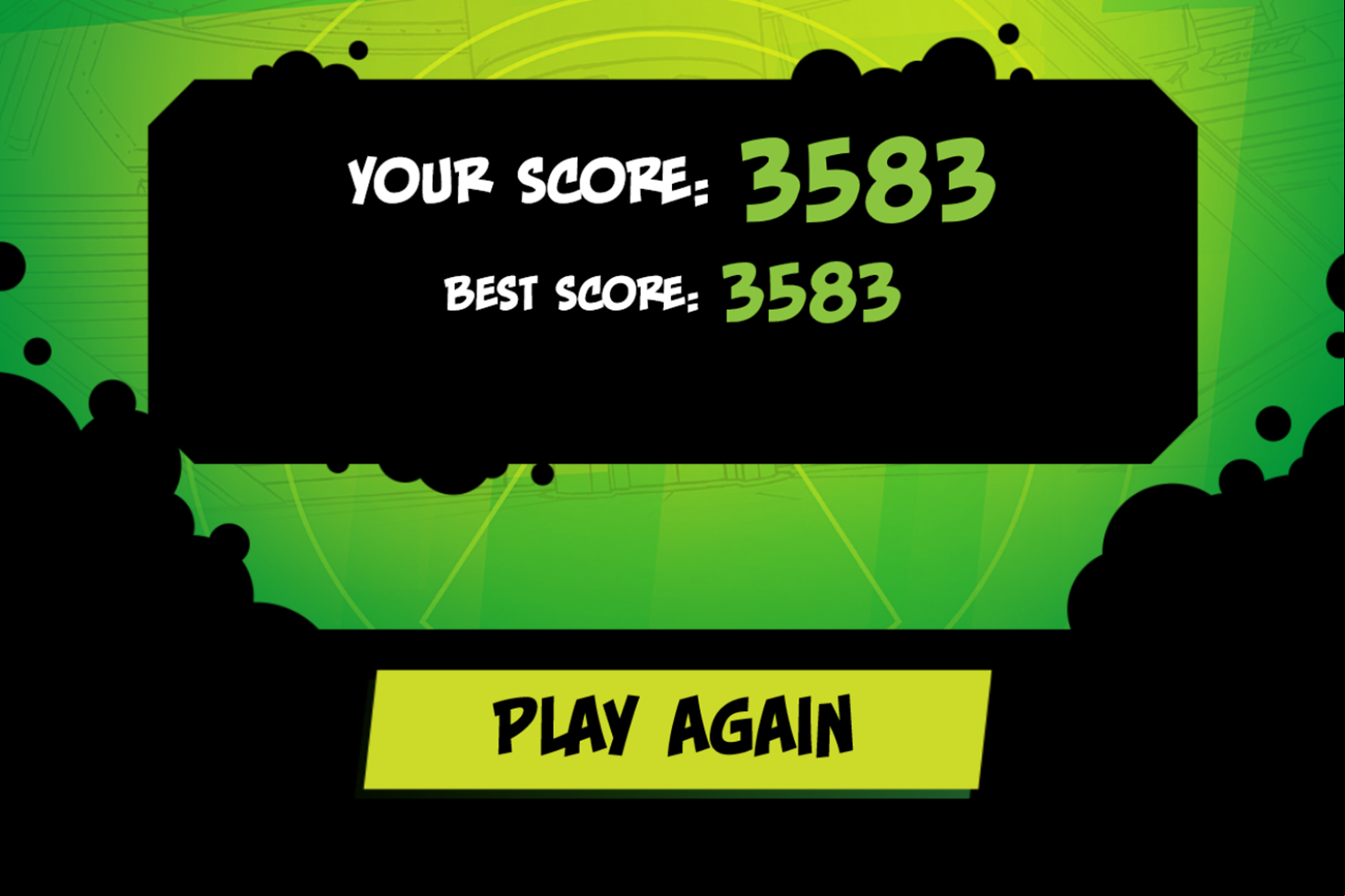 Ben 10 Undertown Runner Game Over Screenshot.