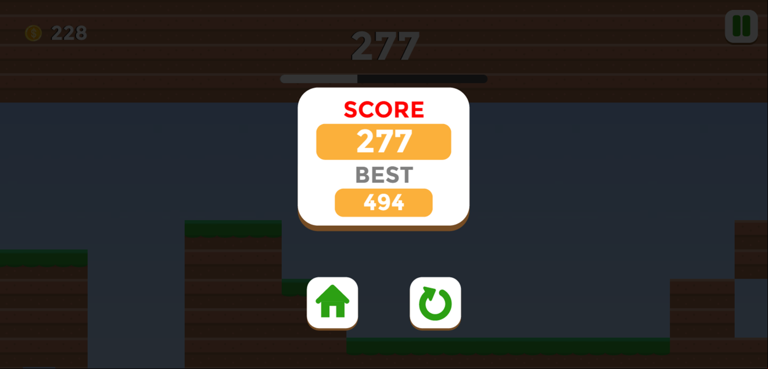 Bird Bump Game Over Screen Screenshot.