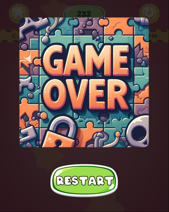Cell 2048 Game Over Screenshot.