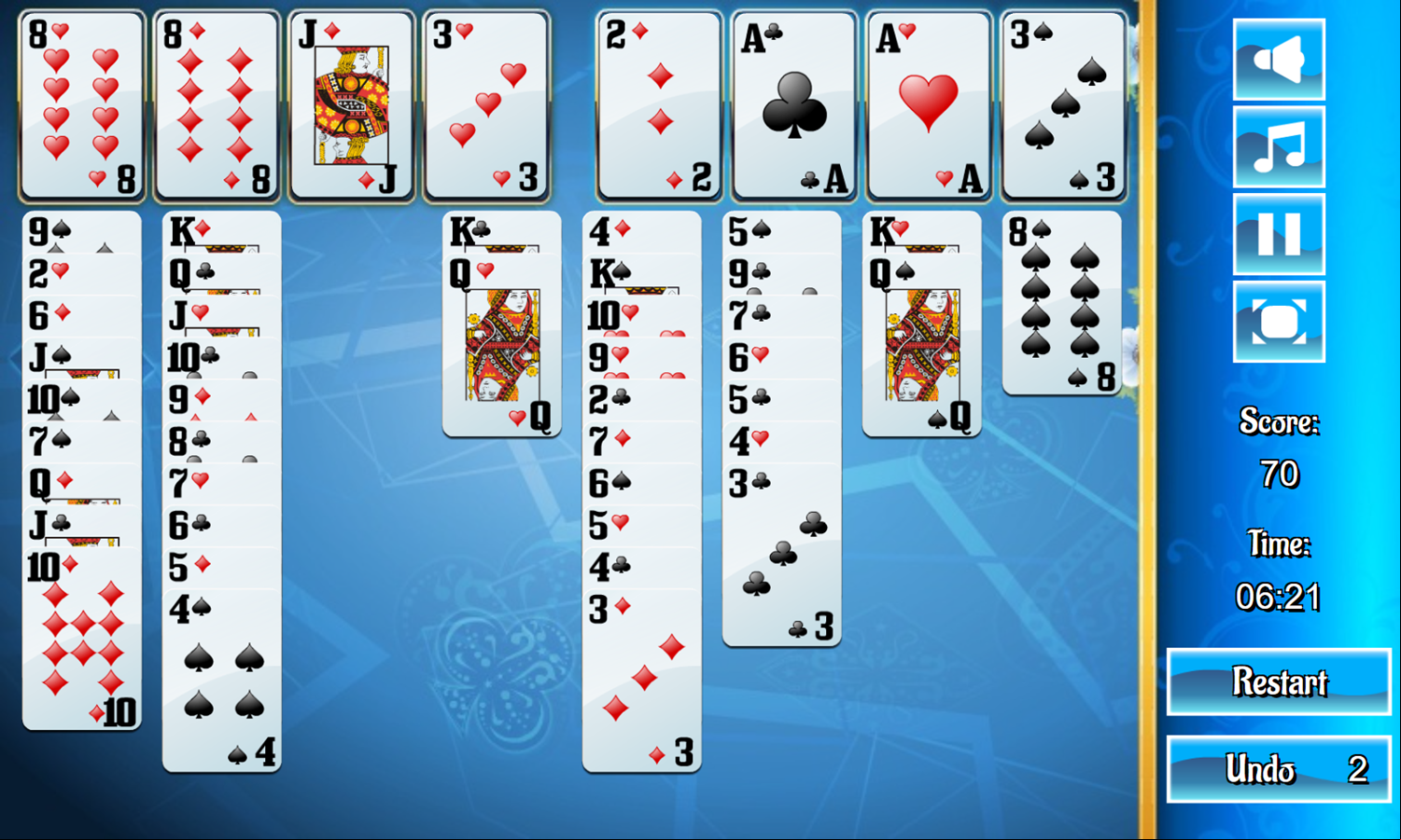 Classic Freecell Solitaire Game Play Screenshot.