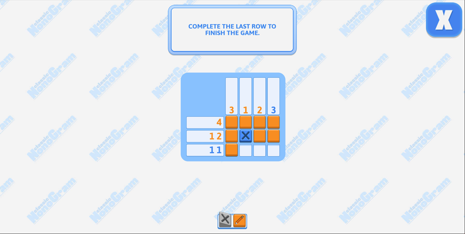 Classic Nonogram Game Tutorial Completion Screen Screenshot.