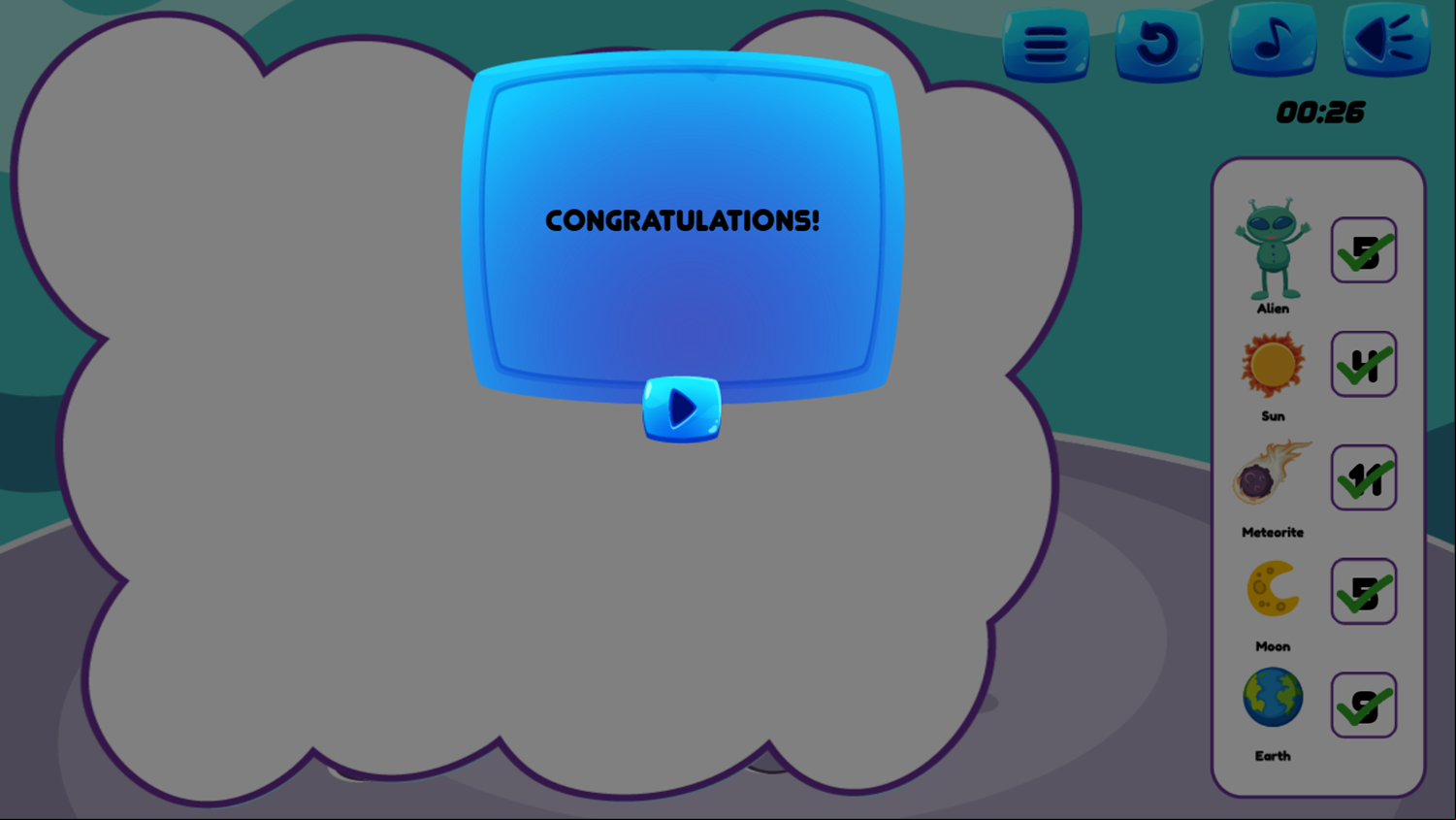 Cosmic English Game Complete Screenshot.