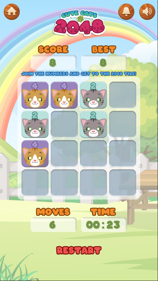 Cute Cats 2048 Game Play Screenshot.