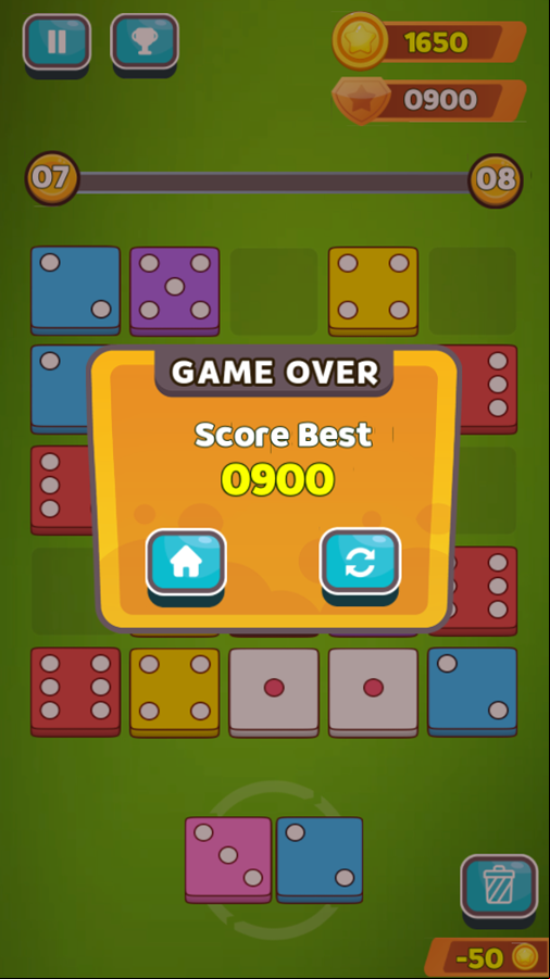 Dice Merge Game Over Screenshot.