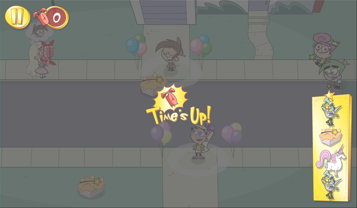 The Fairly OddParents Birthday Battle Game Time's Up Screen Screenshot.