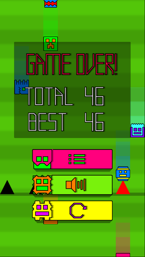 Falling Dash Game Over Screenshot.