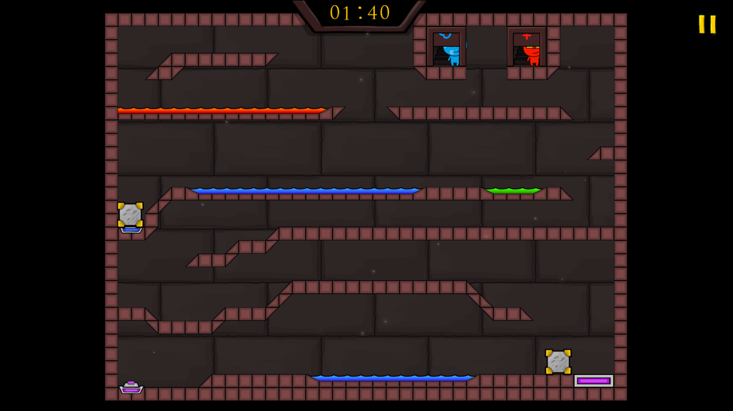 Firegirl and Waterboy in the Forest Temple Game Final Level Beat Screenshot.