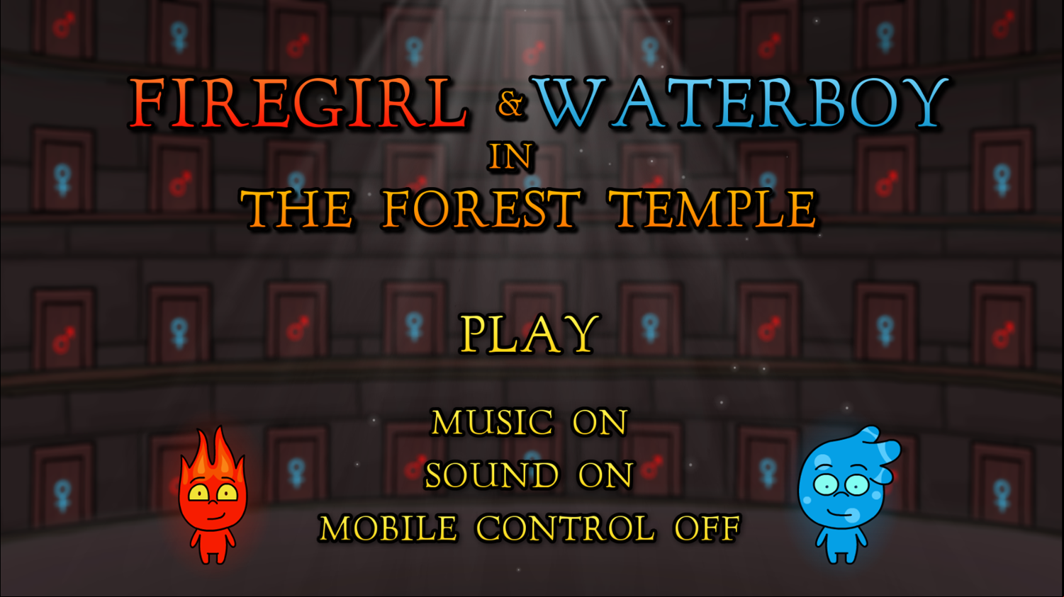 Firegirl and Waterboy in the Forest Temple Game Welcome Screen Screenshot.