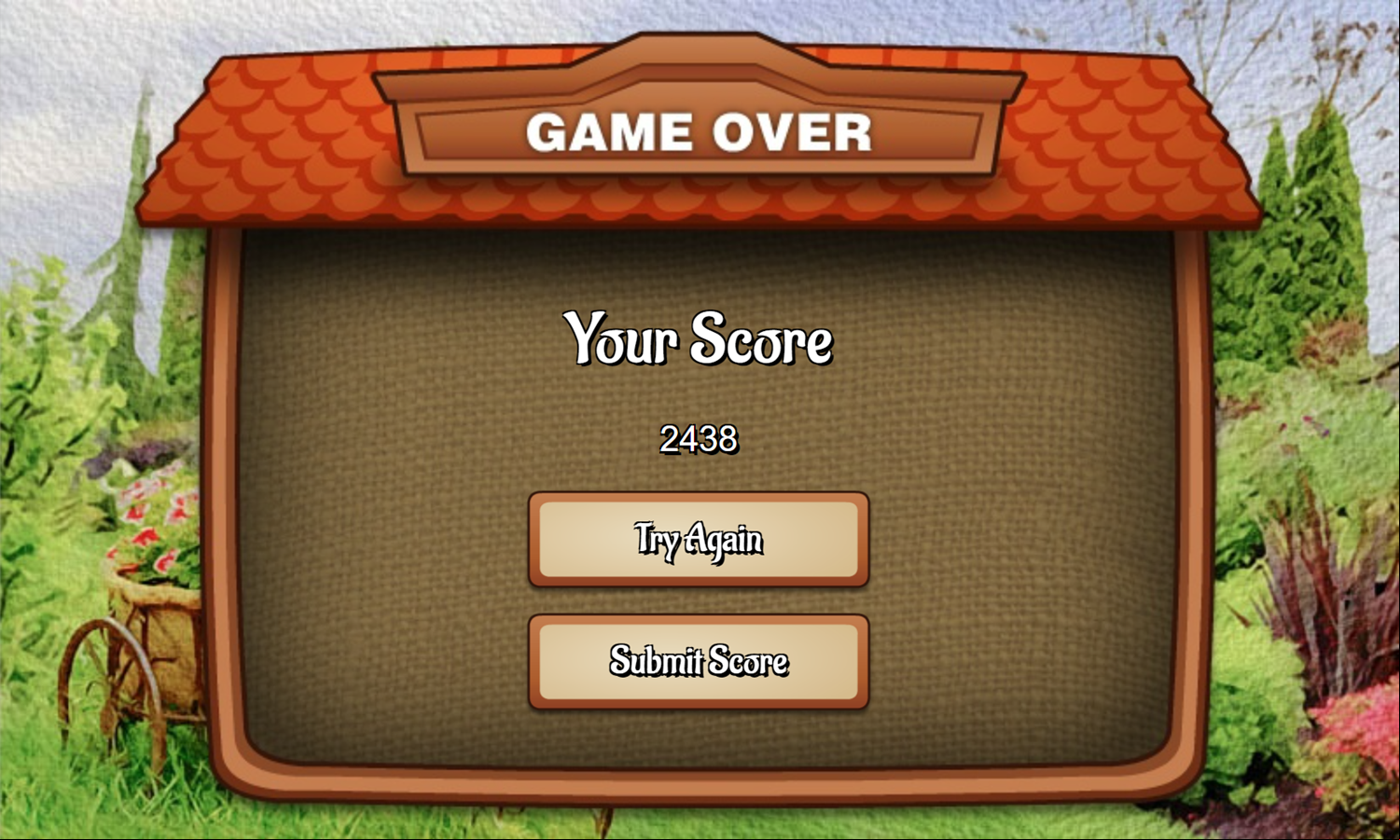 Flower Garden Solitaire Game Over Screen Screenshot.