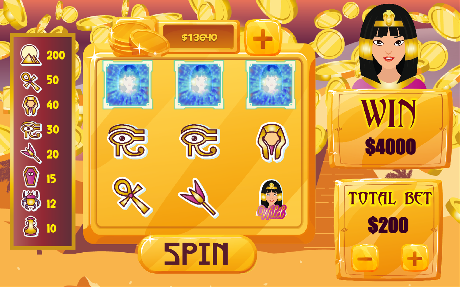 Fortune Cleopatra Slots Game Win Screenshot.