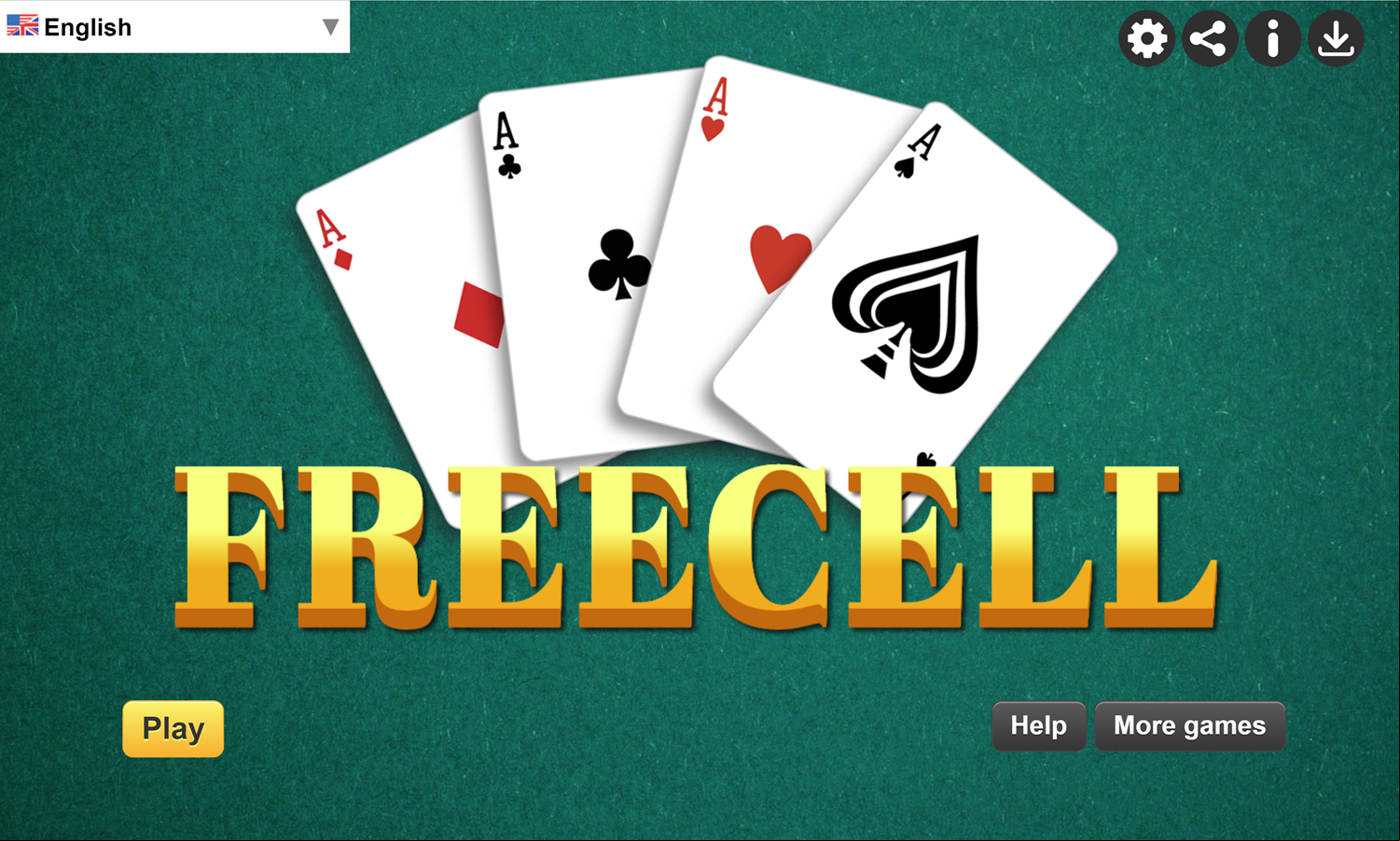 Freecell Game Welcome Screen Screenshot.