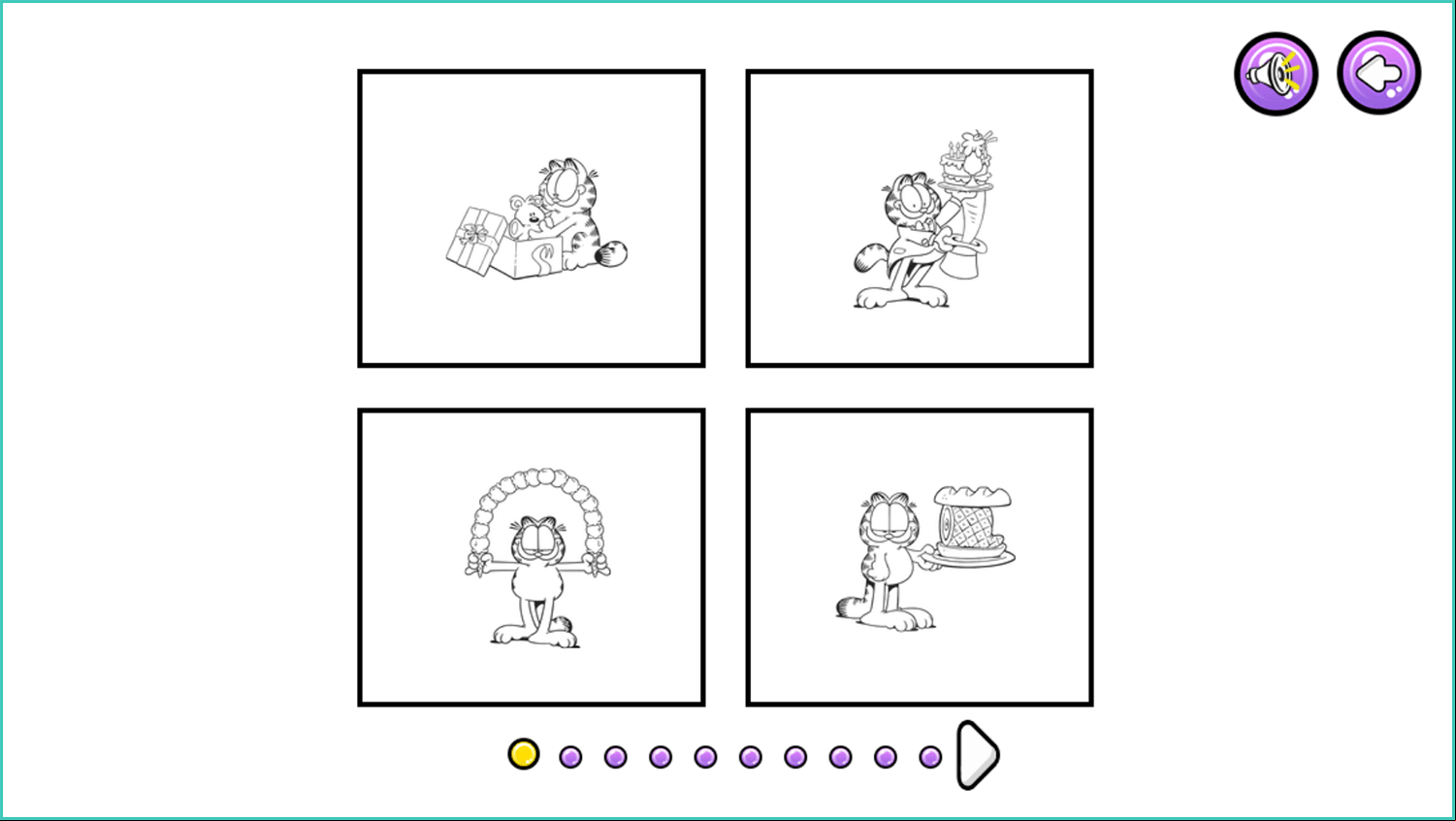 Garfield Coloring Book Game Page Select Screenshot.