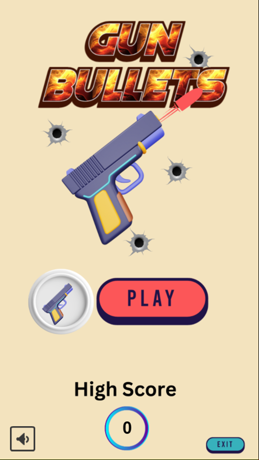 Gun Bullets Game Welcome Screen Screenshot.