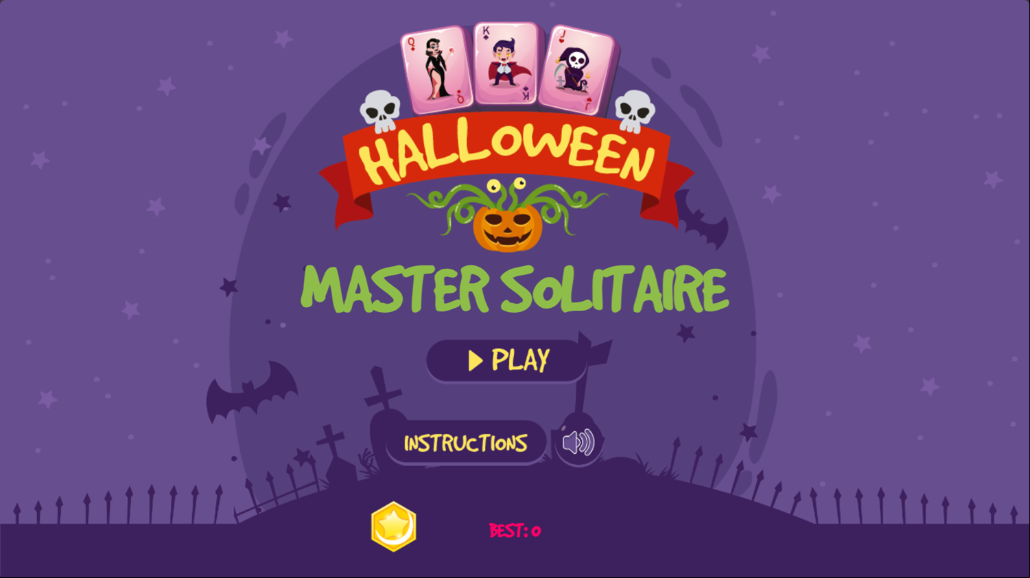 Halloween Master Solitaire Game Welcome Screen Screenshot.
