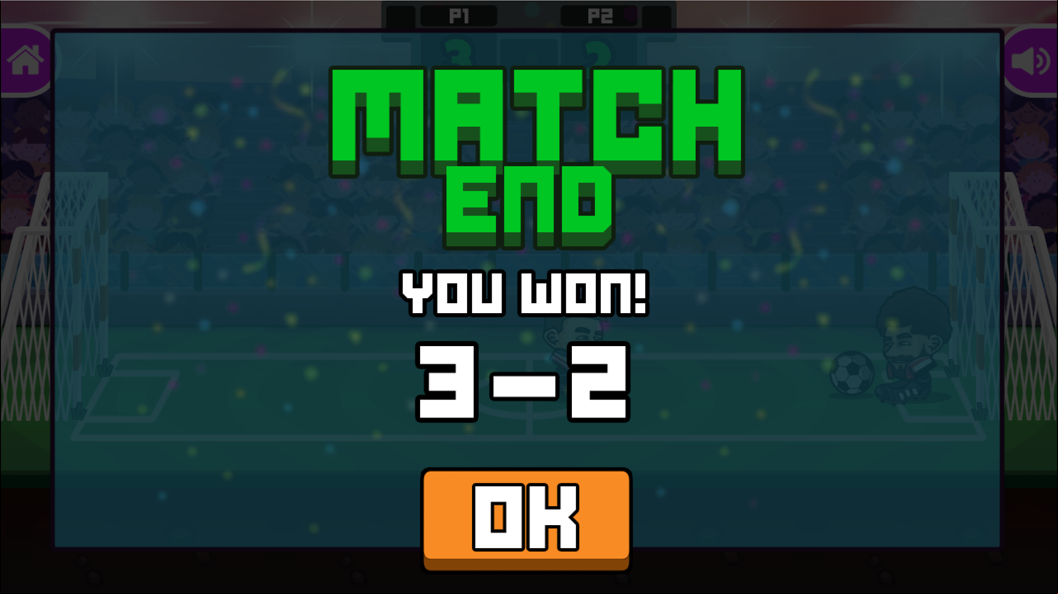 Head Soccer Game Match Won Screen Screenshot.