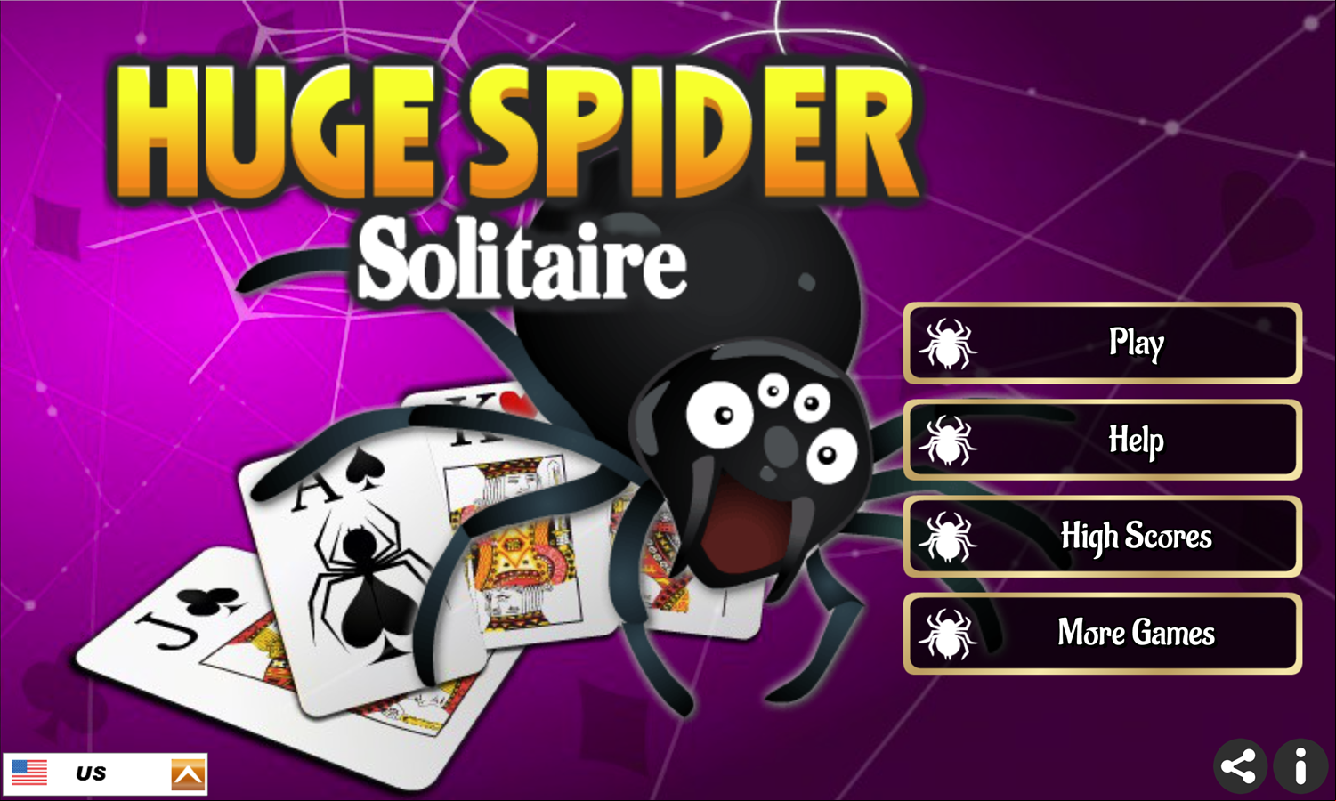 Huge Spider Solitaire Game Welcome Screen Screenshot.