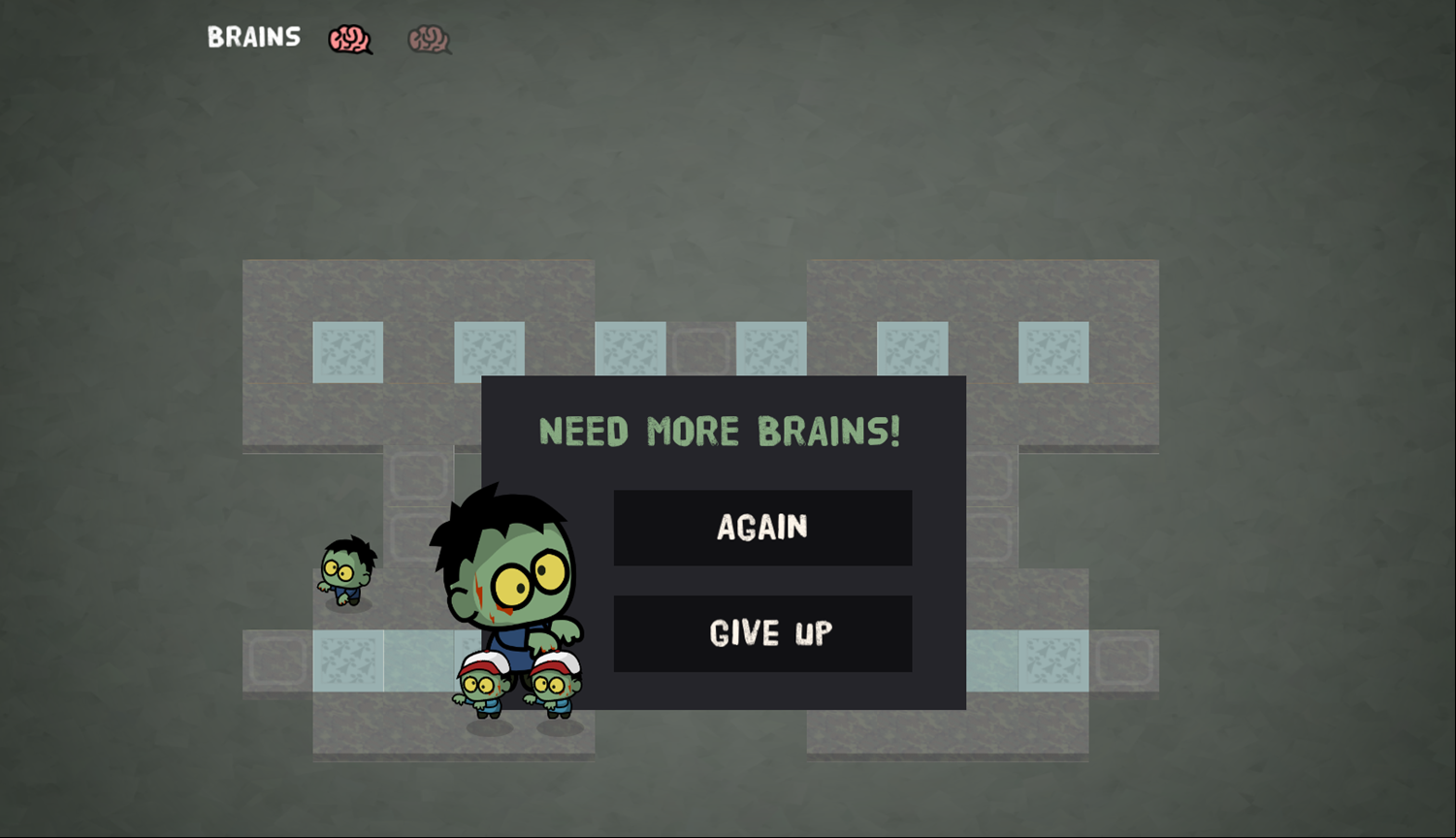 Hungry For Brains Game Level Failed Screen Screenshot.