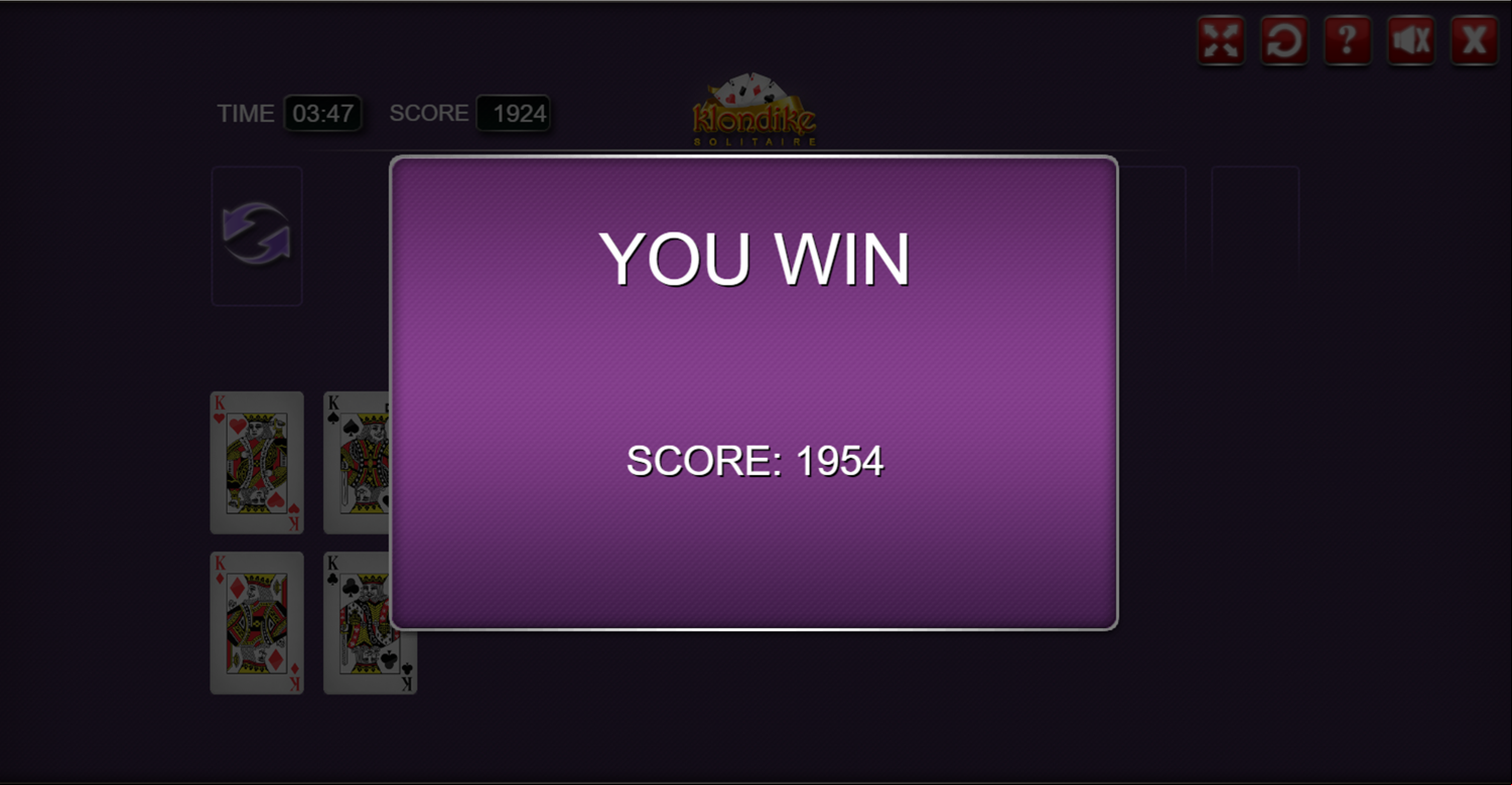 Klondike Solitaire You Won Screenshot.
