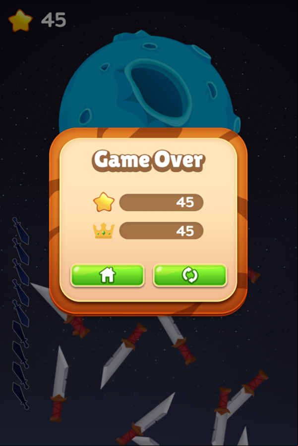 Knife Shot Game Over Screenshot.