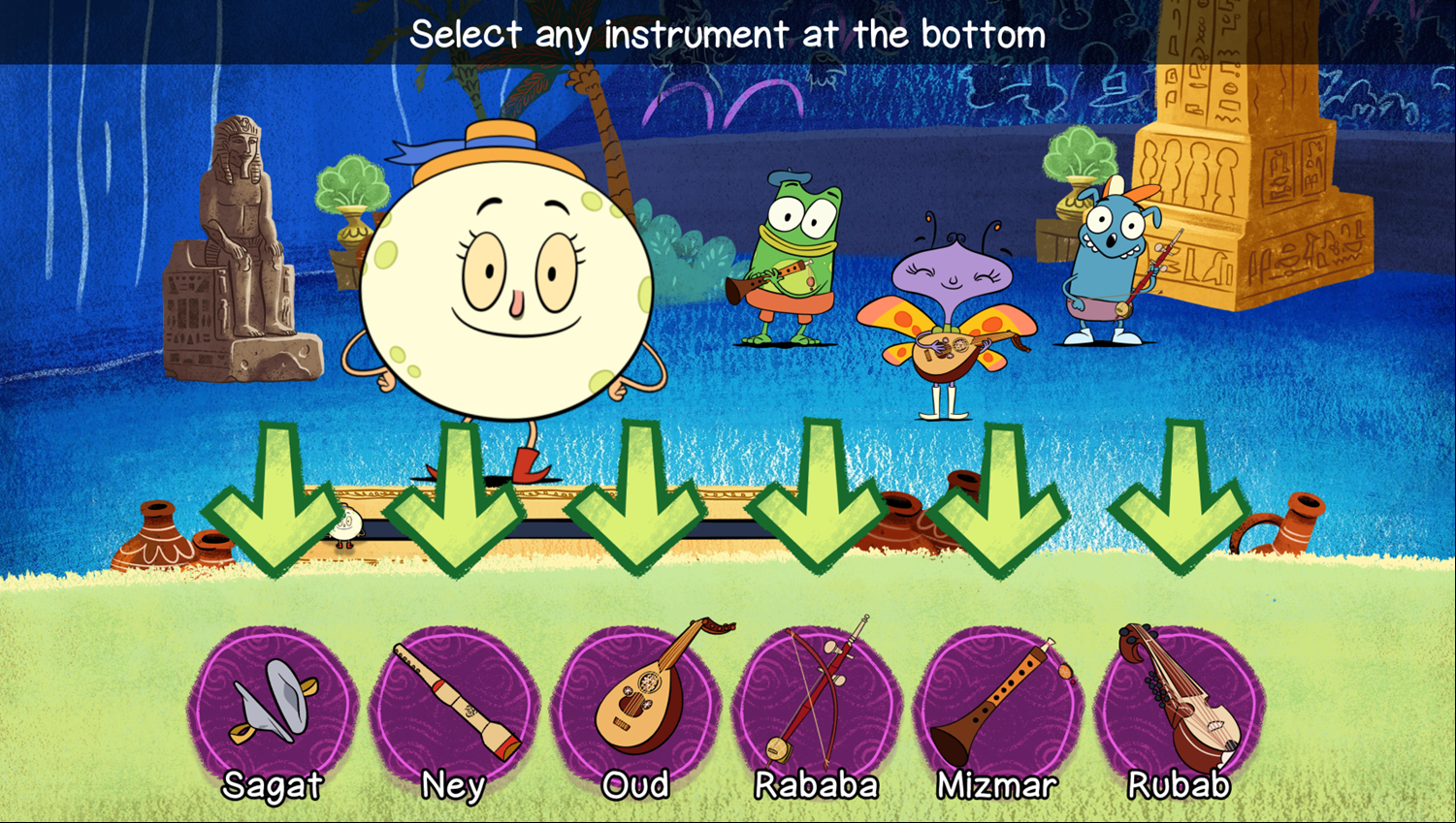 Let's Go Luna Carmen's World Orchestra Select Instrument Screenshot.
