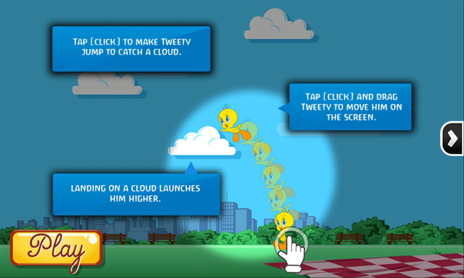 Looney Tunes Tweety Takes Off Game How To Play Screenshot.
