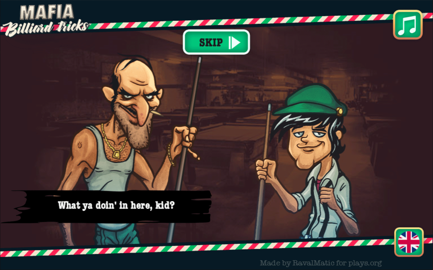 Mafia Billiard Tricks Game Welcome Screen Screenshot.