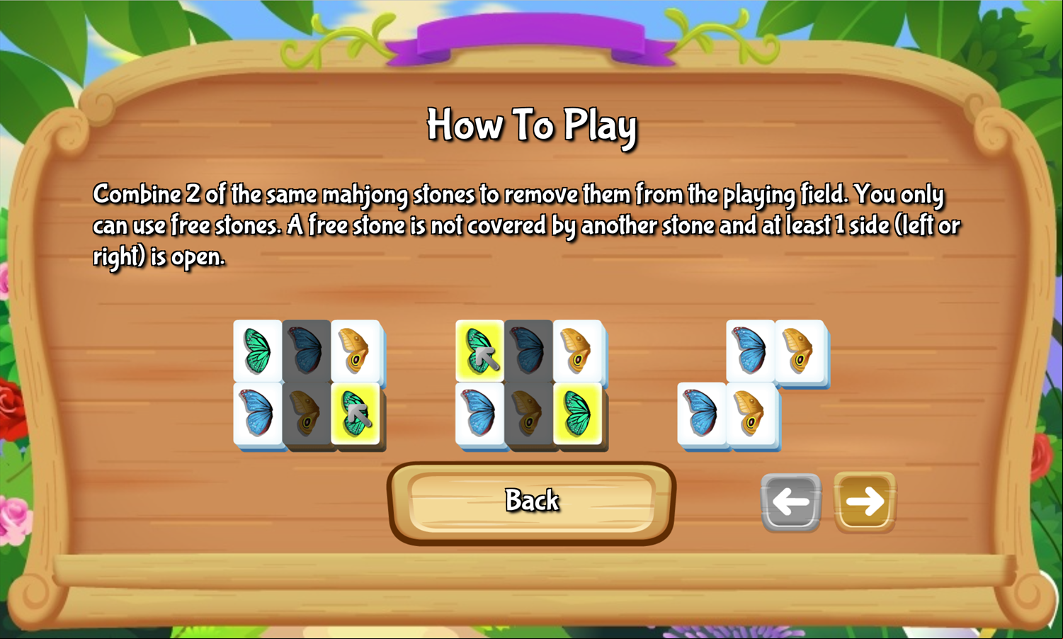 Mahjong Butterfly Garden Game How to Play Screen Screenshot.