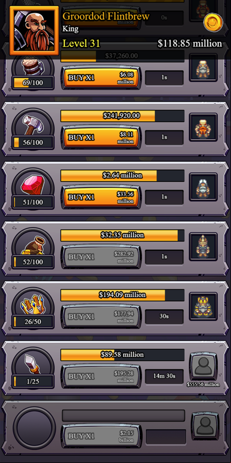Miner Gold Game One Tier Left Screen Screenshot.