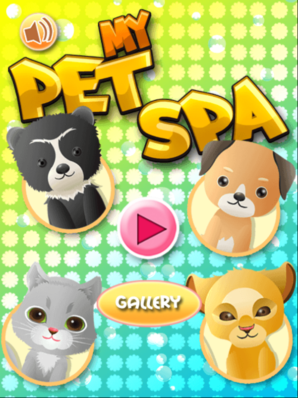 My Pet Spa Game Welcome Screen Screenshot.