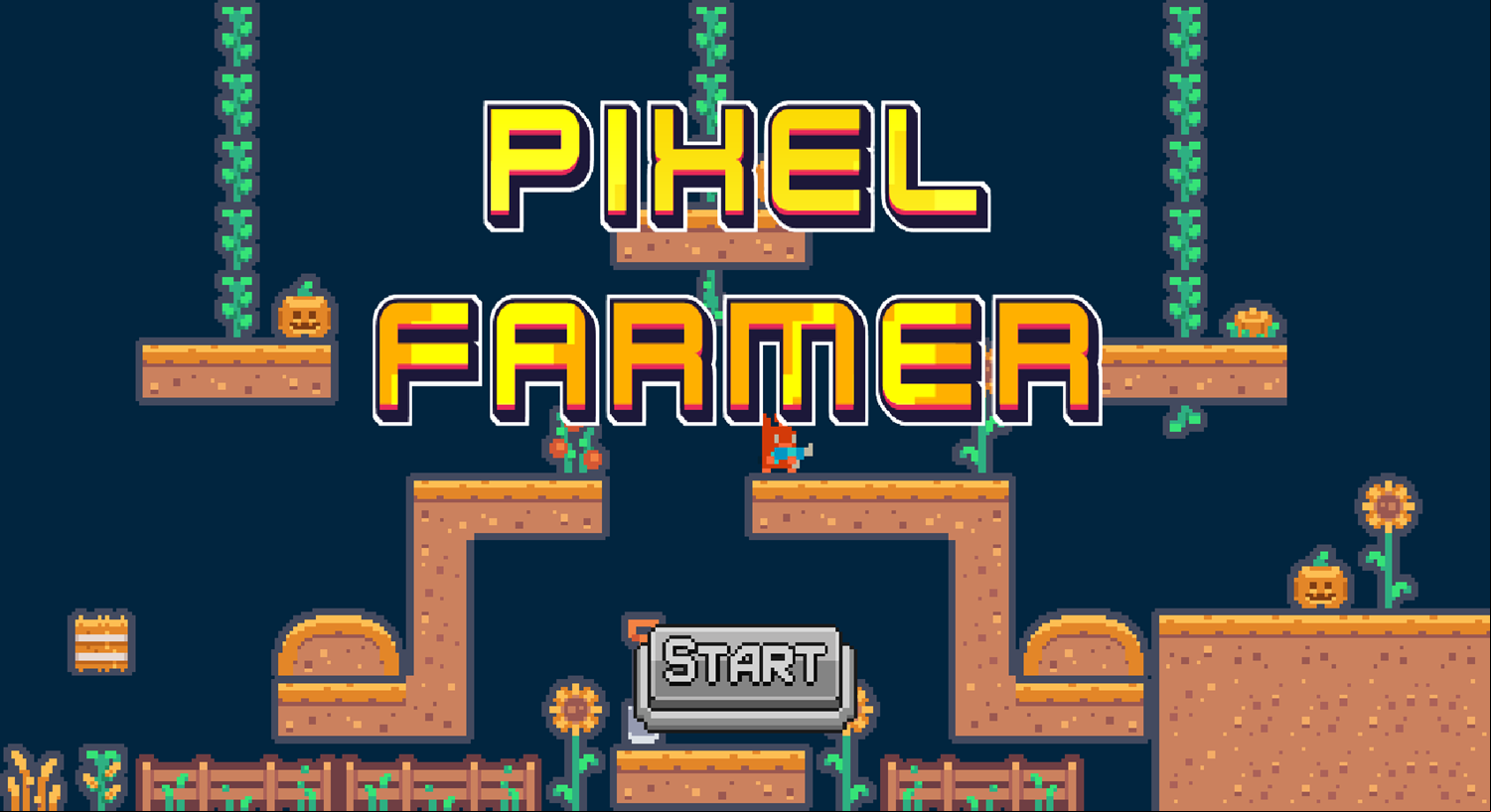Pixel Farmer Game Welcome Screen Screenshot.