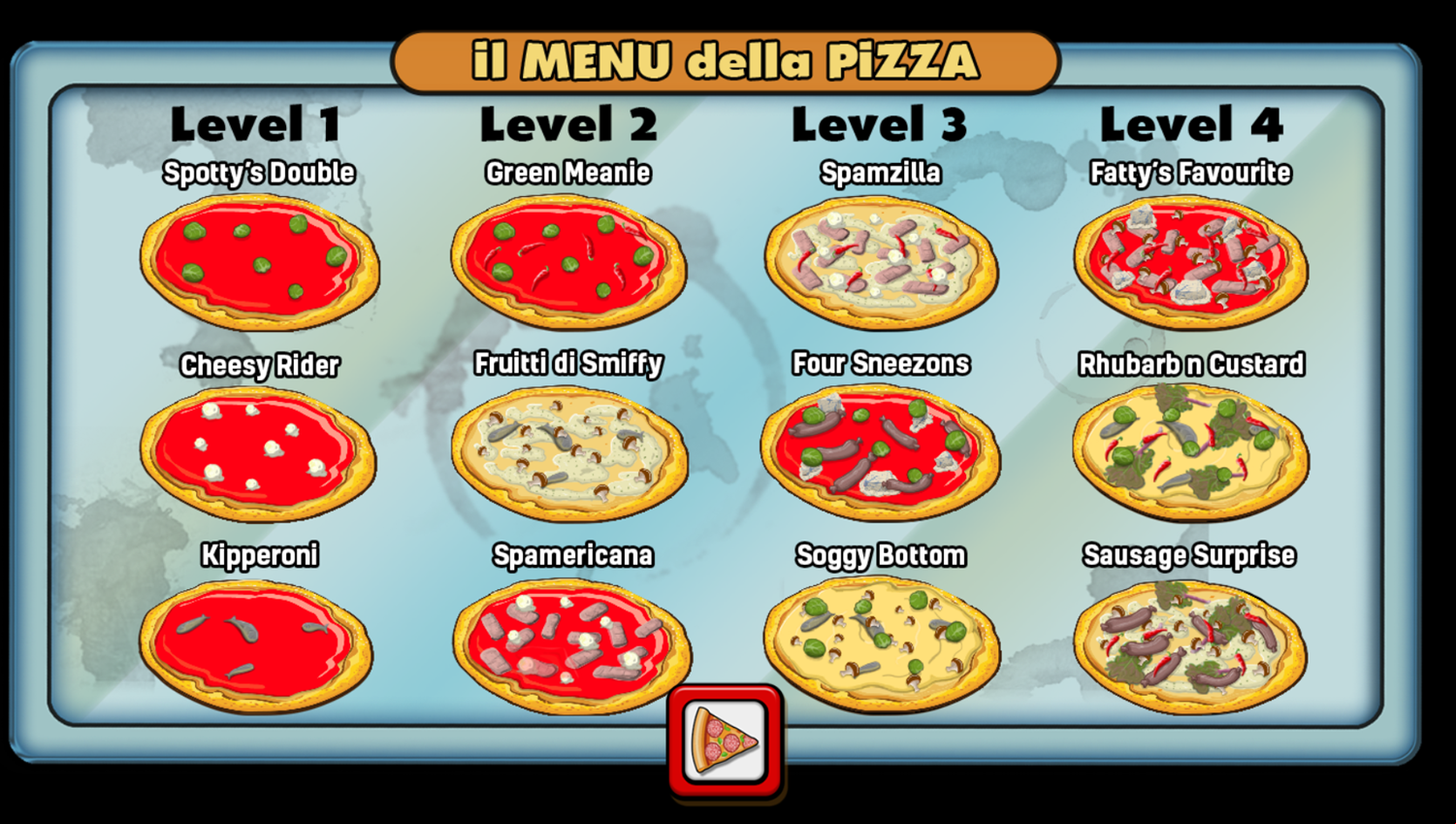 Pizza Party Game Menu Screenshot.