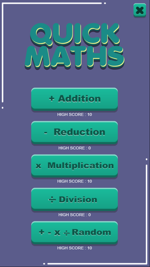 Quick Maths Game Welcome Screen Screenshot.