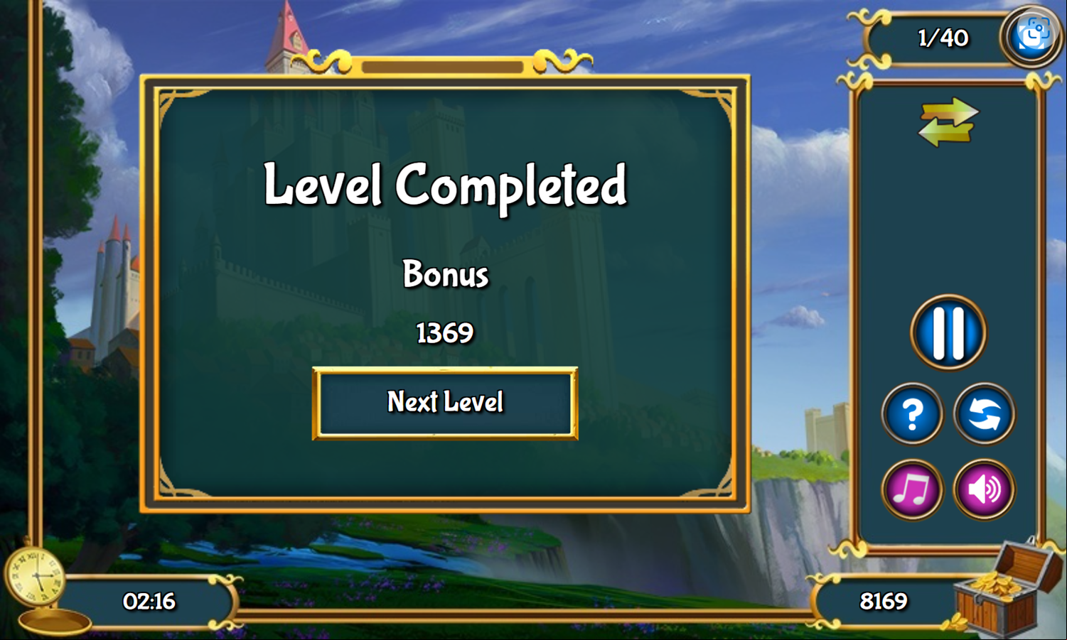 Royal Tower Mahjong Game Level Completed Screenshot.