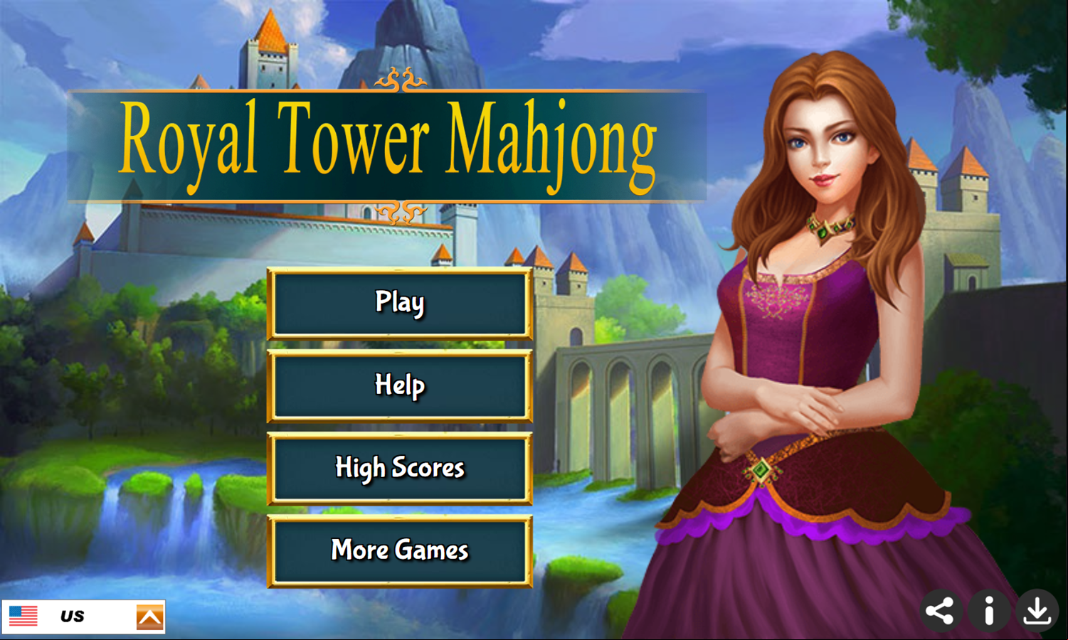 Royal Tower Mahjong Game Welcome Screen Screenshot.