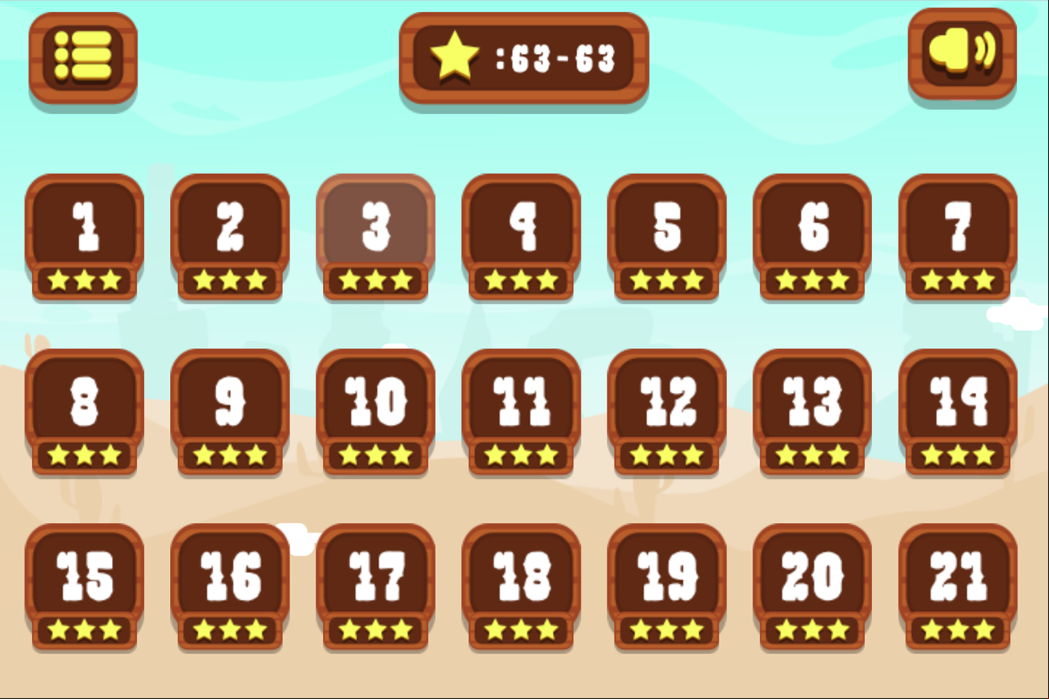 Save the Cowboy 2 Game Level Select Screen Screenshot.