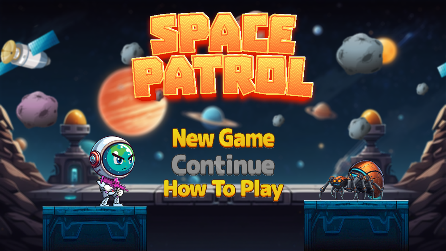 Space Patrol Game Welcome Screen Screenshot.