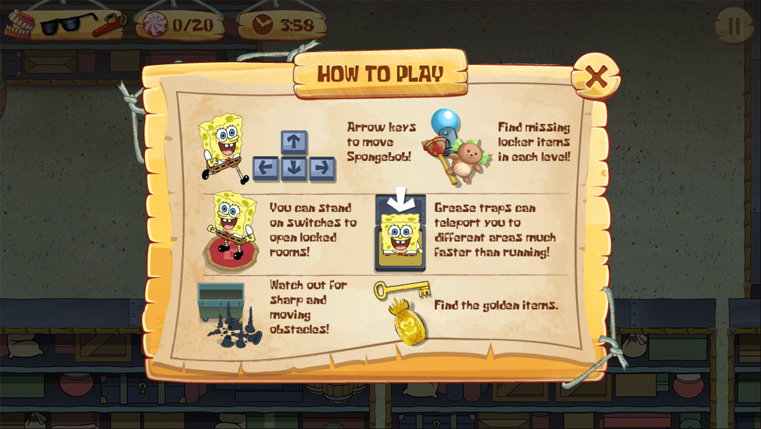 Spongebob Squarepants Lost Treasures How To Play Screenshot.