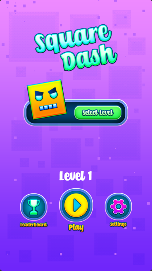 Square Dash Game Welcome Screen Screenshot.