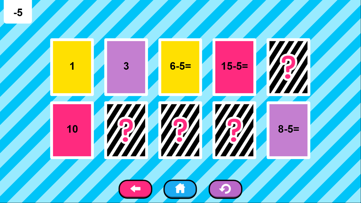 Subtract Memory Game Play Screenshot.