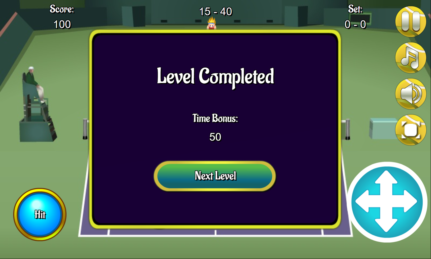 Tennis Game Level Completed Screenshot.
