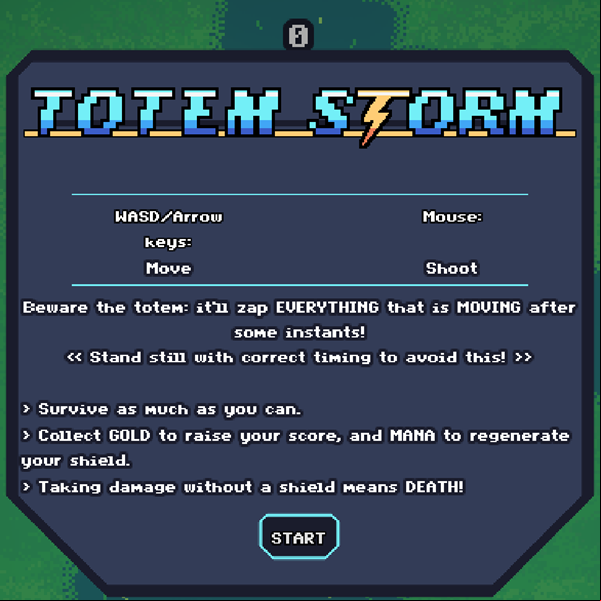 Totem Storm Game Welcome Screen Screenshot.