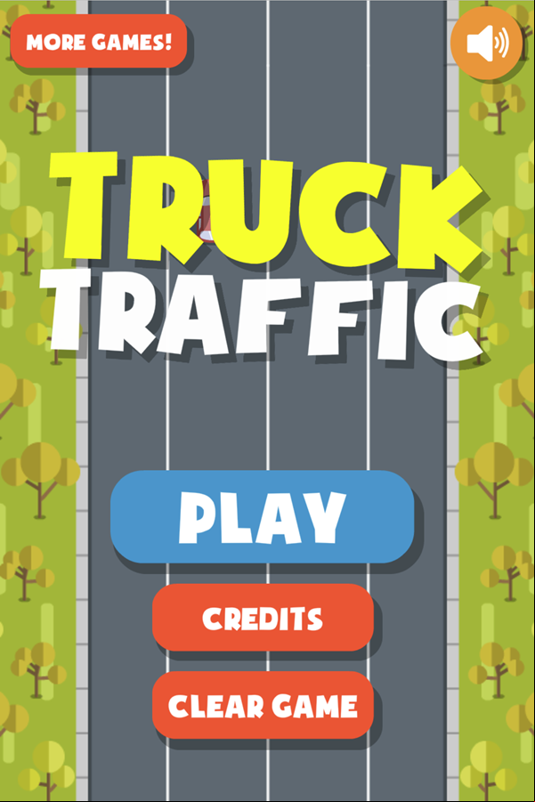 Truck Traffic Game Welcome Screen Screenshot.