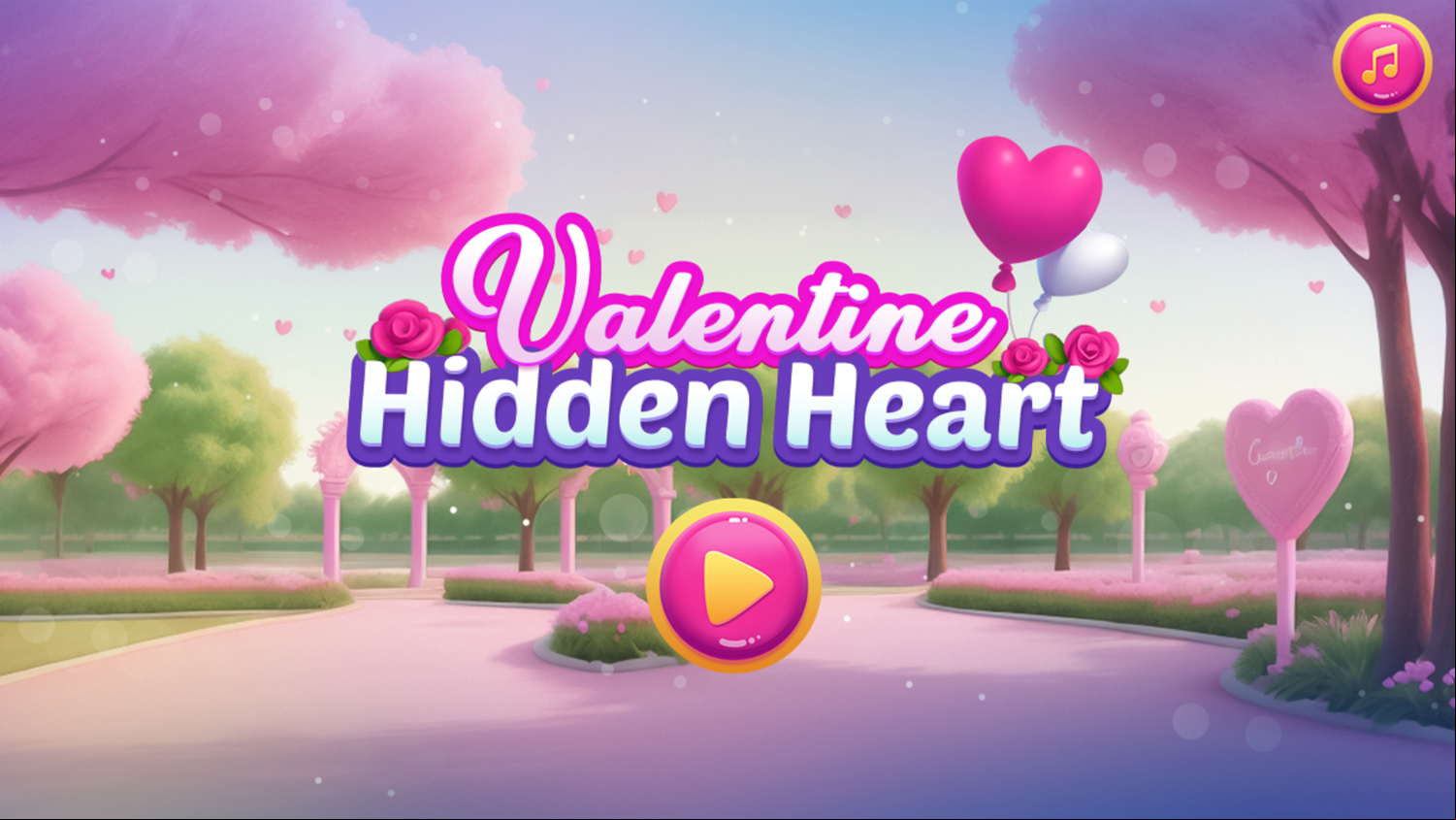 Valentine Hidden Heart Game Welcome Screen Screenshot.