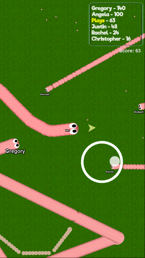 Worm Arena.io Game Play Screenshot.